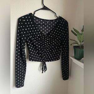 Shein Adjustable long sleeve basic top polka dot tie front women’s v neck warm